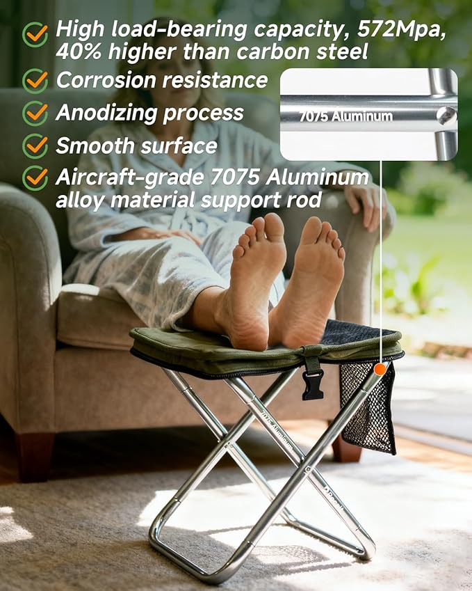 Rocalt Camping Portable Stool, Ultralight Folding Stool, Aircraft-Grade Aluminum Pocket Chairs for Adults, Outdoor Travel Stool, Fishing Chair with Built-in Storage Gag, Handbag Style