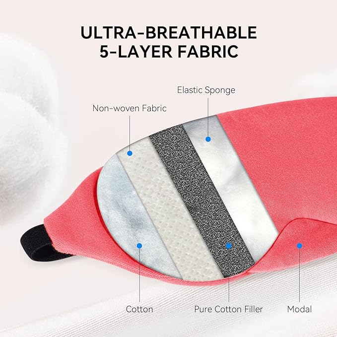 Mavogel Cotton Sleep Mask - Breathable Light Blocking Sleep Eye Mask, Soft Comfortable Night Sleeping Mask for Men Women, Eye Cover for Travel/Shift Work/Nap, Includes Travel Pouch (Vermilion Red)