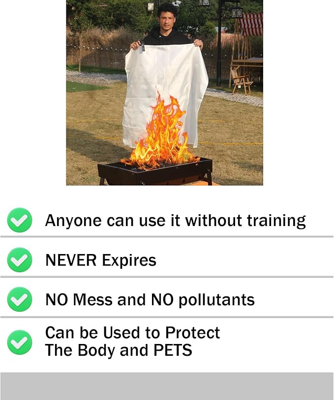 Emergency Fire Blanket for Home and Kitchen- White-A 2Pack39.3 x39.3 Fiberglass Fire Blankets Emergency for House Fireplace, Grill, BBQ,Camping Car,Ship,Warehouse Emergency Survival Safety