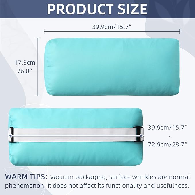 Chaise Lounge Head Pillow, 2 Pack Outdoor Lounge Chair Pillows with Adjustable Strap Longue Head Pillow Headrest Pillows for Patio Backyard Beach Pool Garden Recliner(Light Blue)