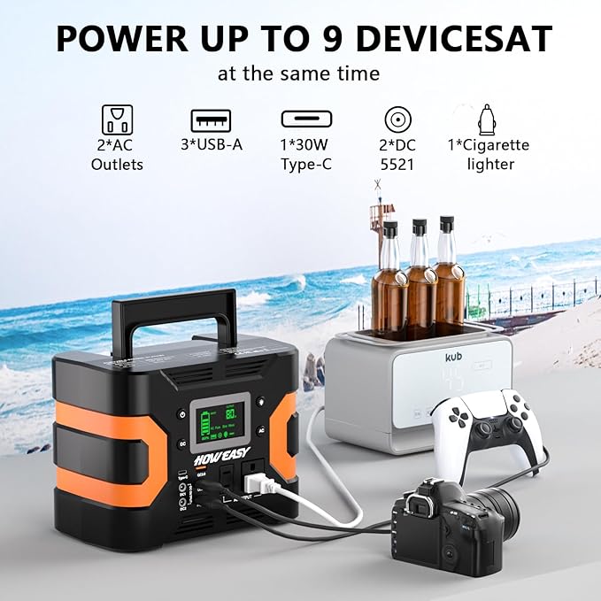 HOWEASY Portable Power Station 300W, 236Wh Solar Generator with Pure Sine Wave 110V AC Output, Backup Lithium Battery with LED Light for Outdoor Camping Travel Home Blackout