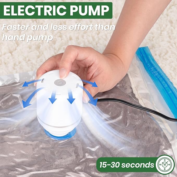 Vacuum Storage Bags,30Pack Vacuum Seal Bags with Electric Air Pump,Vacuumm Seal Bag for Clothing,Travel,Clothes,Comforters,Blankets,Pillows-6 Jumbo+6 Large+6 Medium+6 Small+6 Roll Up Space Saving Bag