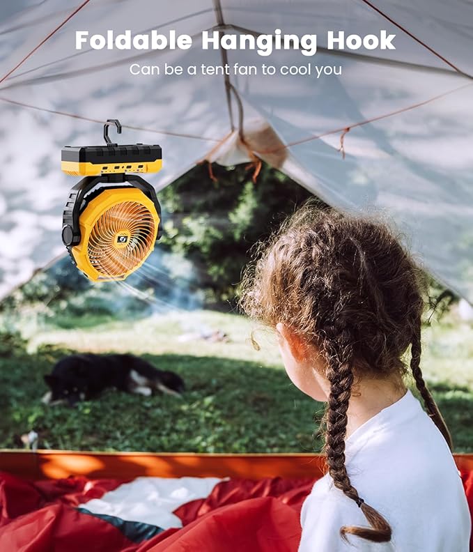 24000mAh Detachable Battery Camping Fan - 3-in-1 Portable Camping Fans with LED & Remote - 4 Speeds Battery Operated Outdoor Fan for Tent,Office,Jobsite,Workshop,Travel