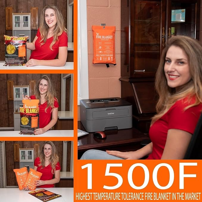 Supa Ant Emergency Fire Blanket for Home and Kitchen - 4 Pack 1500F High Visibility (Glow in The Dark) Smother Kitchen Fire Blanket - CE Certified Hero Fire Blankets Emergency for Home (47in)