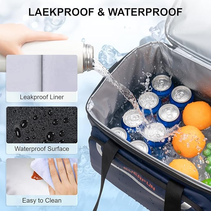 EVERFUN Small Cooler Lunch Box Mini Leak-Proof Soft Double Deck 24 Can Personal Insulated Collapsible Portable Waterproof Lunch Bag Ice Chest for Men Women Work Travel Car Picnic Beach