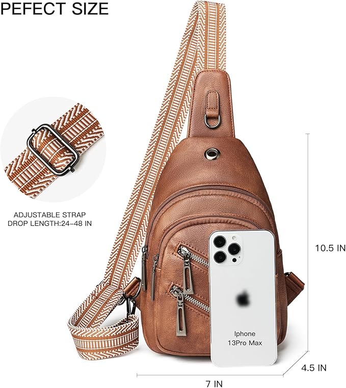 7L Sling Bag For Women Faux Leather Anti Theft Small Casual Daypack Backpack Fanny Pack Crossbody Chest Bags Purse Waterproof Brown