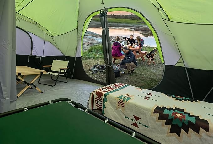 UNP Camping Tent 10-Person-Family Tents, Parties, Music Festival Tent, Big, Easy Up, 5 Large Mesh Windows, Double Layer, 2 Room, Waterproof, Weather Resistant, 18ft x 9ft x78in