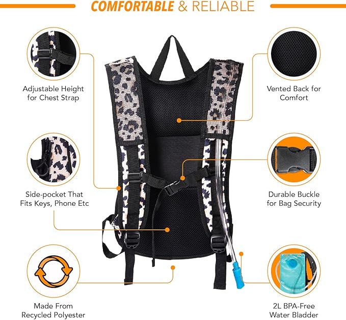 Vibe Festival Gear Hydration Pack Backpack with 2L Water Bladder for Women, Men, Teens, Kids - Hydropack Hydro Sports, Outdoor, Running, Camping, Hiking, Festivals, Raves