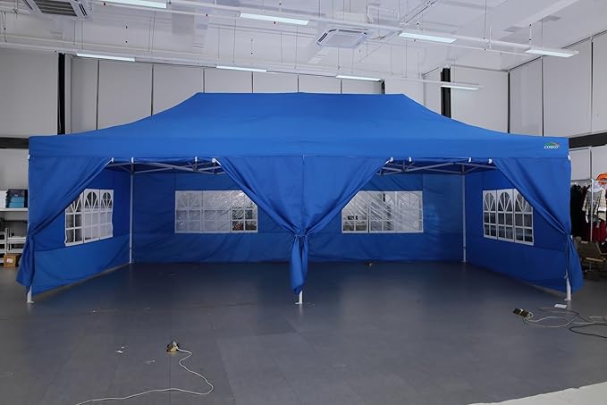 COBIZI 13x26 Pop Up Canopy with 6 Sidewall,Heavy Duty Canopy UPF 50+ All Season Wind Waterproof Commercial Outdoor Wedding Party Tents for Parties Canopy Gazebo with Roller Bag(13 x 26 ft White)