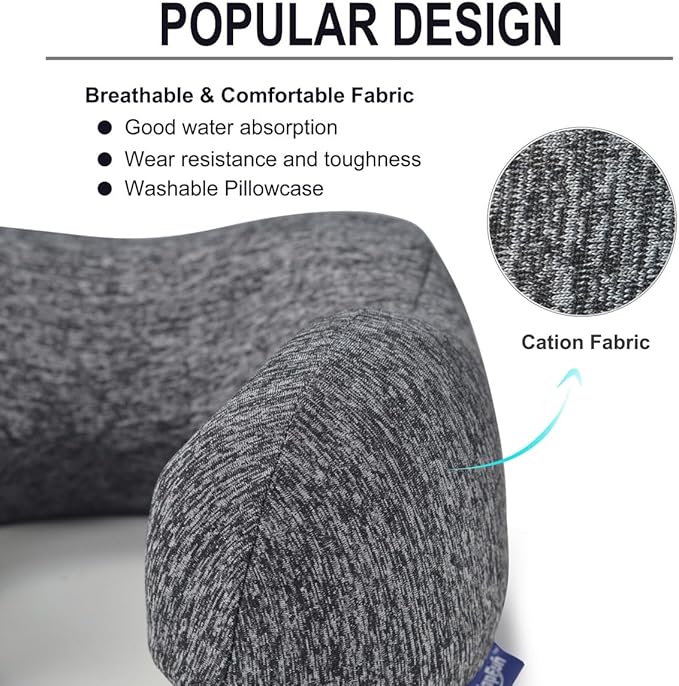 napfun Travel Pillow for Airplane, Premium Memory Foam Neck Pillow for Flight Headrest Sleep, Portable Plane Accessories, Deep Gray