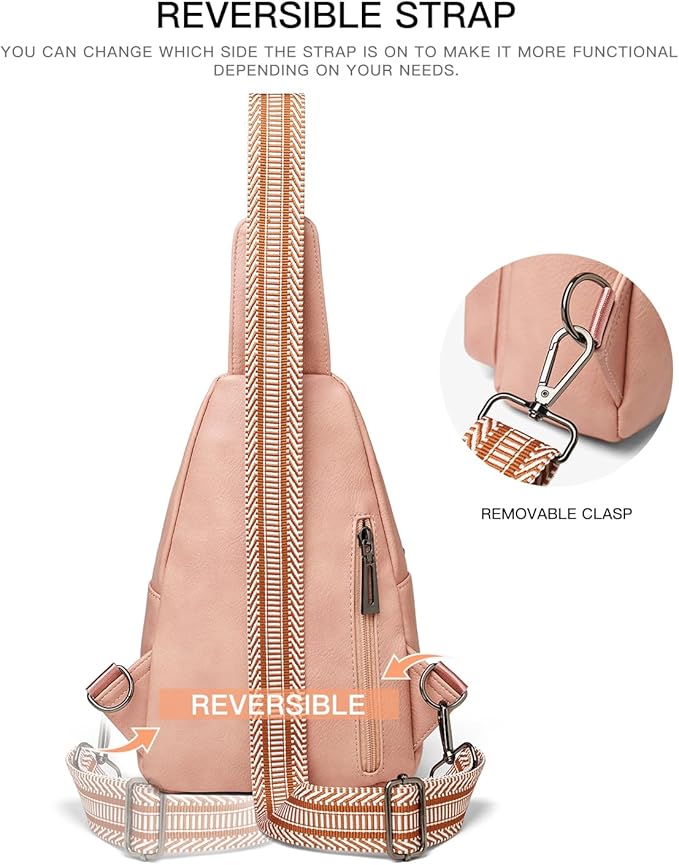 7L Sling Bag For Women Faux Leather Anti Theft Small Casual Daypack Backpack Fanny Pack Crossbody Chest Bags Purse Waterproof Light Pink