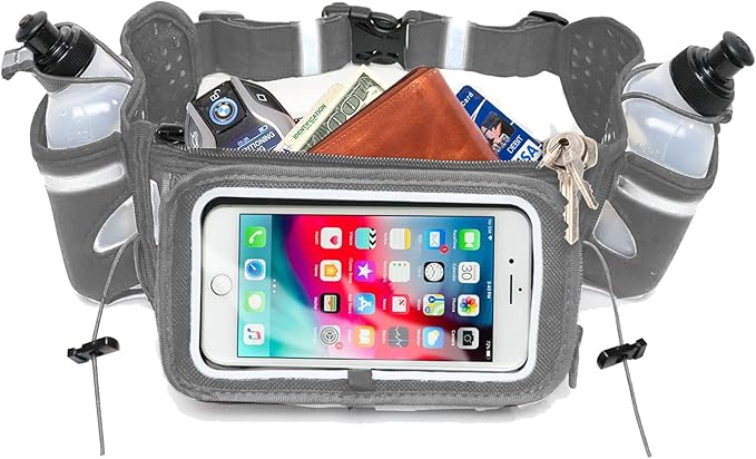 No.1 Hydration Belt by Runtasty - Premium Running Fuel Belt w/2 BPA-Free 10 oz Water Bottles, Tilt-Up Pocket w/Touchscreen-Ready Cover - Fits All iPhones, Runners Ebook & No-Bounce Design