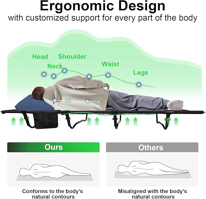 Camping Cot, Ultralight Folding Backpacking Cot, Max Supports 352lbs, Portable Camping cots for Adults, Camping Bed for Camping, Outdoor Travel, Hiking, Home, Mountaineering (Black)