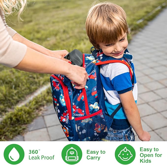 10oz Soup Thermo for Hot Food Kids Insulated Food Jar,Thermo Hot Food Lunch Container, Width Mouth Stainless Steel Lunch Box for Kids with Spoon (Black-Gamepad)