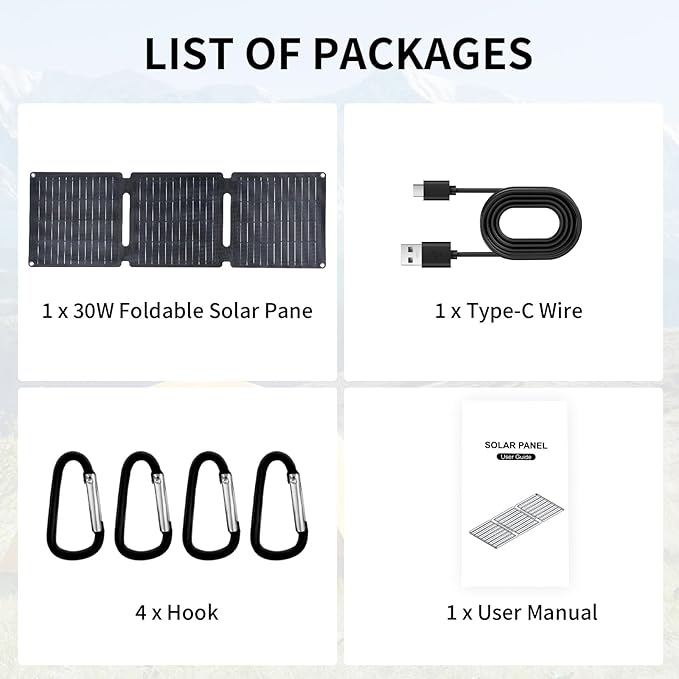 30W Portable Solar Panel,Foldable Solar Panels Charger for Camping Hiking Outdoor,IP65 ETFE Waterproof Panel Solar Kit with 3 Transfer Conectors,DC/Type-C/USB/QC3.0 Output