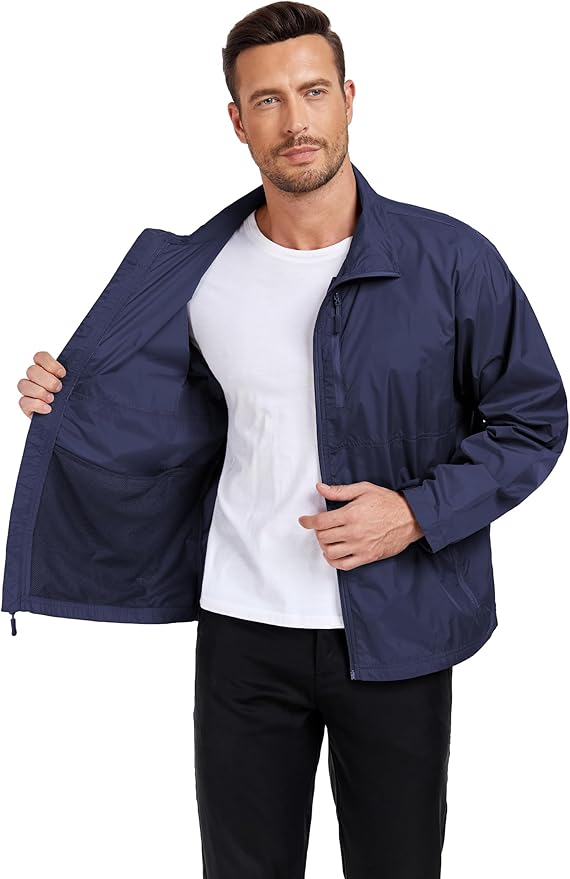 Mens Windbreaker Jackets Lightweight Packable Windproof for Casual Hiking Outdoor