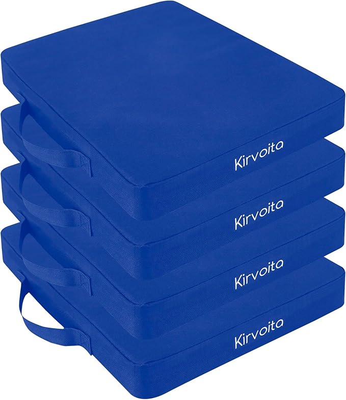 Portable Bleacher Seat Cushions 4 Pack, Waterproof Oxford Fabric Filled with High Density PU Foam (Blue)