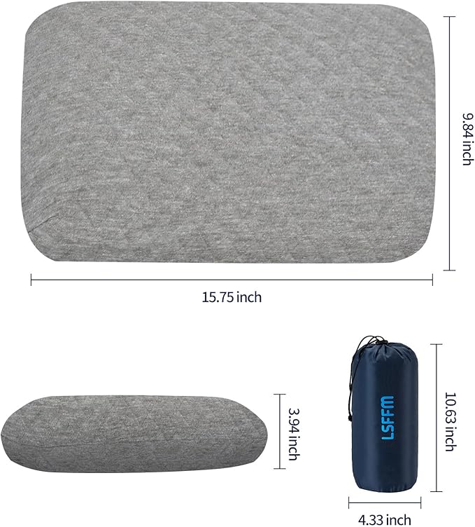 Travel & Camping Memory Foam Pillow, Travel Essentials, Hammock Pillows with Double-Layered Pillow Cover, Easy to Clean, Compact Travel Pillows for Sleeping (Grey)