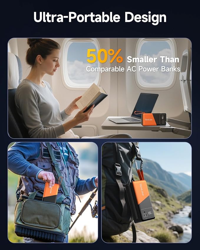 Portable Power Station 99.9Wh Power Bank for Camping Essentials Small Electric Generator Large Lithium Battery with 110V 80W Rated 120W Peak AC Plug in Output 60W Type-C Home Backup Outdoor Emergency