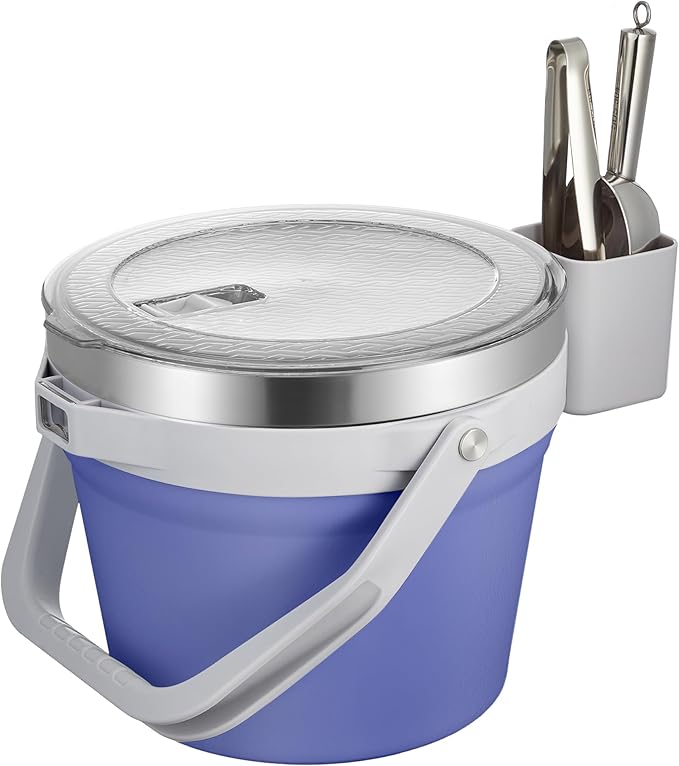 COKTIK 7L Vacuum Insulated Ice Bucket with Lid and Scoop& Tongs，Large capacity Stainless Steel Beverage Bucket for Cocktail, Champagne, Wine, Beer，Large Parties（Purple Suit）