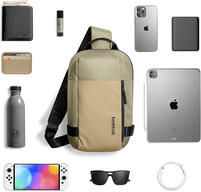tomtoc 5L Compact Sling Backpack for Men Women, Lightweight Crossbody Shoulder Bag for 11 inch iPad Pro M5/M4, iPad Air M3/M2, 11" iPad A16, Nintendo Switch 2/Rog Xbox Ally X, EDC Daypack - XS Size