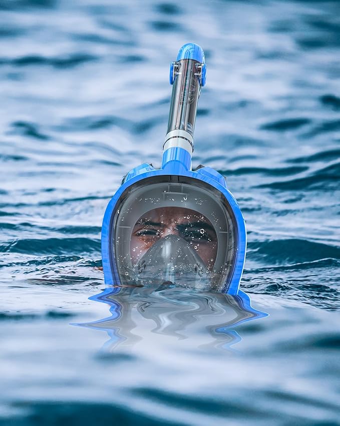 QingSong Full Face Snorkel Mask for Adults, Snorkeling Gear with Camera Mount, 180 Degree Panoramic View Snorkel Set Anti-Fog Anti-Leak