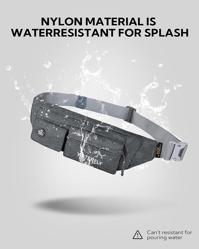 WATERFLY Fanny Pack for Women Men Water Resistant Small Waist Pouch Slim Belt Bag with 4 Pockets Lightweight Crossbody Chest Bag Fit All Phones, 11.02 x 2.1 x 4.3 inch,11.02 x 2.1 x 4.3 inch