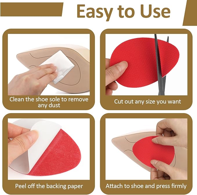 PEASUG 24Pcs Anti Slip Shoe Grips on Bottom of Shoes, Premium Self Adhesive Non Slip Shoe Pads Soles Protector, Rubber Non-Skid Shoes Gummies for Heels, Red