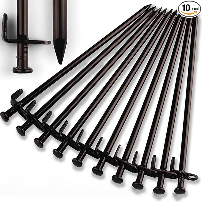 Heavy Duty Steel Tent Stakes - Tarp Pegs Camping Stakes for Outdoor Camping Canopy and tarp, 12 inch 8/10/12PC Pack