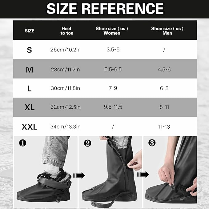 iCreek Waterproof Shoe Covers Reflective Rain Boot Foldable Non-Slip Protective Overshoes for Rainy Day, Hiking, Outdoor