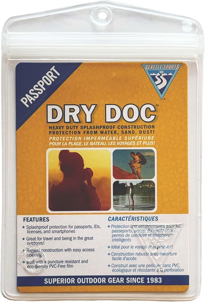 Seattle Sports Co Clear, Waterproof Passport Protector - 5" Tall, 4" Wide, PVC Free, Zip Locking Closure, Puncture Resistant - Waterproof Passport Holder for Travel, Vaccine Card & ID Holder