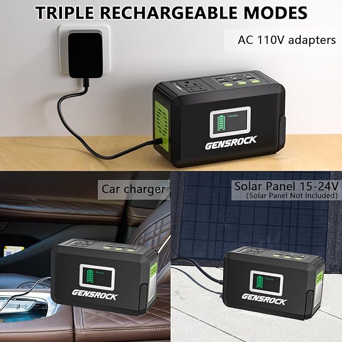 GENSROCK Portable Power Station, 88Wh Solar Generator(Solar Panel Not Included), Lithium Battery Power Bank with 110V/150W Peak AC Outlet, LED Flashlight for CPAP Home Camping Travel Emergency.