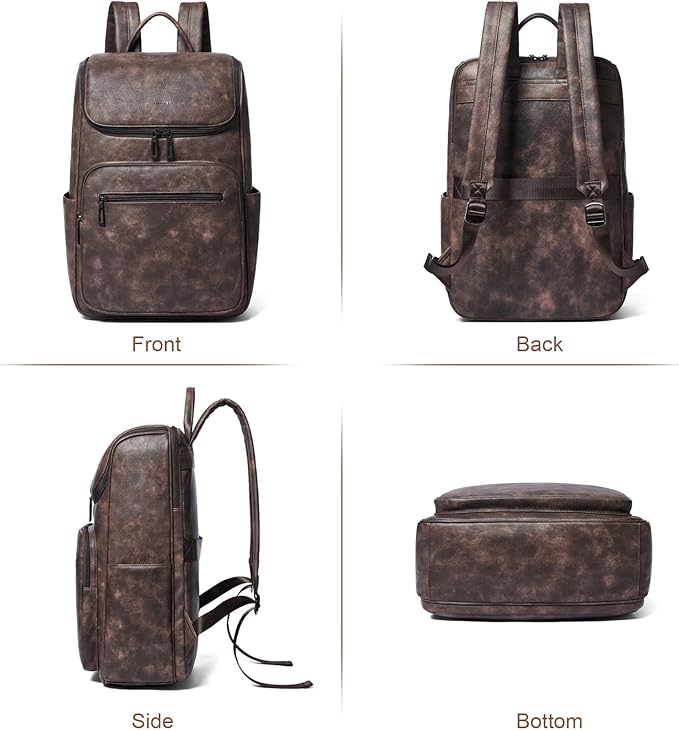 Leather Backpack for Women, Fits 17 Inch Laptop in Main Compartment, Dedicated 15.6 Inch Padded Sleeve, Large Vegan Leather Travel Computer Bag with Luggage Strap for Business and Work, Coffee