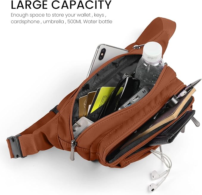 CXWMZY Fanny Packs For Women & Men Waist Pack Hip Bum Bag with Multi-Pockets Large Capacity Waterproof Casual Bum Bag for Disney Traveling Casual Cycling Running Hiking (Brown1)