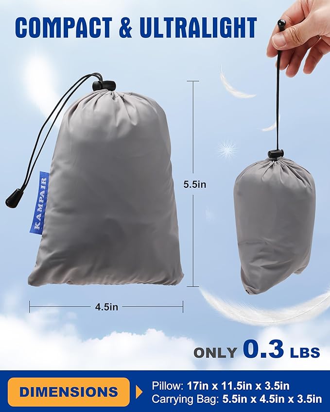 Ultralight Inflatable Camping Pillow for Sleeping – Soft Velvet Cover, Compact & Portable, Ergonomic Neck Support, Machine Washable Air Pillow, Perfect for Travel, Hiking, Backpacking – Blue