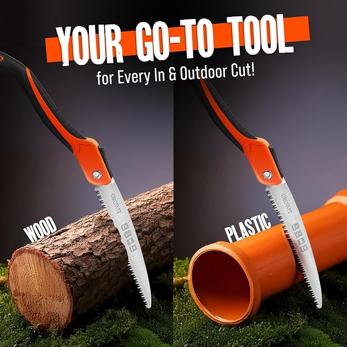 GROWIT Folding Camping saw 11 Inch - Heavy Duty Pruning Saw with Triple-Cut SK5 Blade, 7 TPI Razor Teeth for Tree Trimming, Wood Cutting, Camping, Bushcraft, and Gardening