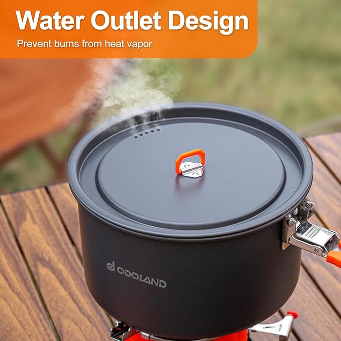 Odoland Camping Cookware Mess Kit, Non-Stick Lightweight Camping Pot and Fry Pan Set with Mesh Bag for Backpacking, Outdoor Cooking and Picnic
