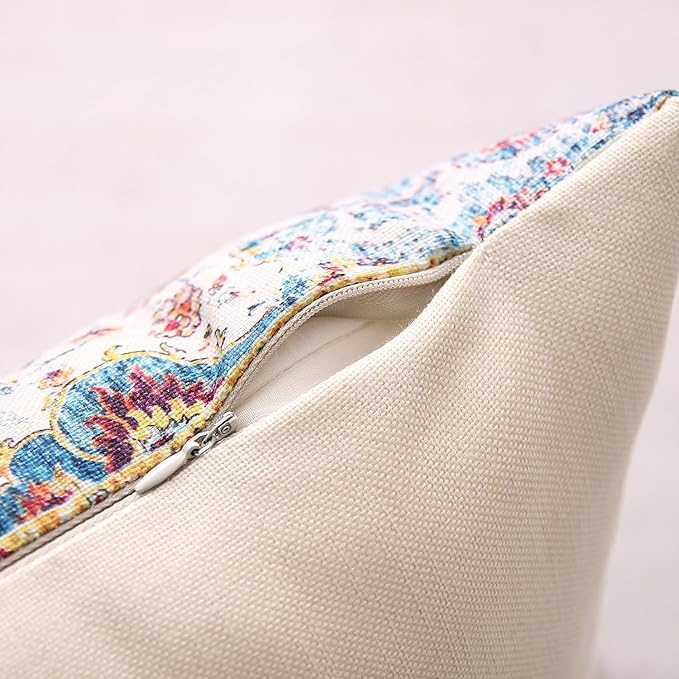Outdoor Waterproof Pillow Set of 2 - 12 X 20 Inch Blue Orange Bohemian Vintage Carpet Pattern Ethnic Design Decorative Farmhouse Pillow Covers for Couch Garden Balcony