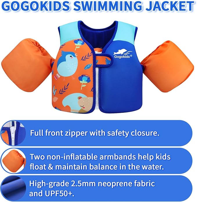 Gogokids Toddler Swim Vest, Kids Floaties for 20-50 lbs Girls & Boys, Buoyancy Jacket Swimming Aid with Water Wings for 2-6 Years, Pool/Beach