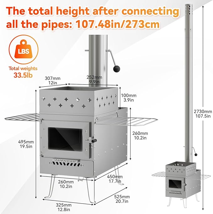 Sauna Hot Tent Stove, Portable Wood Burning Stove for Outdoor Camping with Chimney Pipe for Dry Sauna, Cooking for Family and Friends, Upgraded Heat Concentration System with Sauna Stones Basket