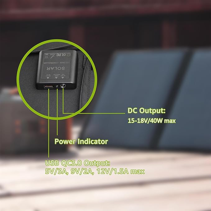 Portable Solar Panel 40W, Foldable Solar Charger for Outdoor Solar Generator Power Station, Adjustable Kickstand,10 in 1 Connectors,DC to DC Cable,USB QC3.0 Output for Camping RV Road Trip Adventure