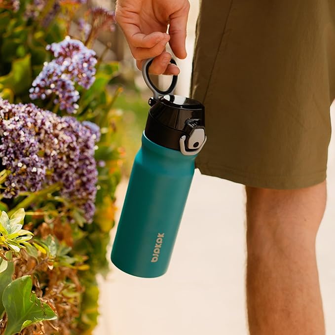 BJPKPK Water Bottle With Straw 14oz Insulated Water Bottles Reusable Stainless Steel Metal Thermo With Leak Proof Lockable Lid And Carry Handle,Mint