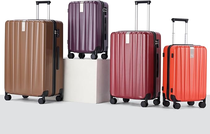 Hanke 24 Inch Luggage Suitcases With Spinner Wheels Lightweight PC Hard Shell Rolling Suitcase With Travel Lock,Checked-Medium 24-Inch （Orange）