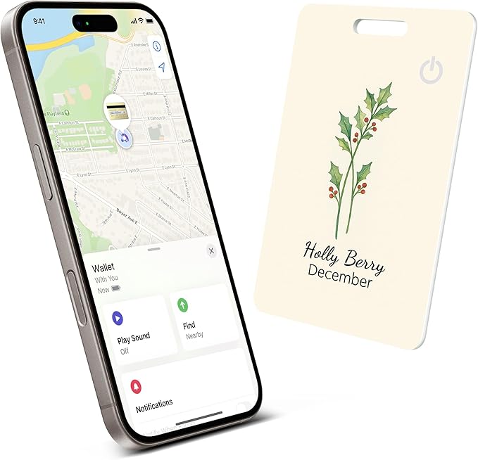 Wallet Tracker Card (iOS Only), Rechargeable Bluetooth Smart Tracking for Apple Find My Compatible Anti Tracker for Men Women Slim Item Locator for Purse Passport Key Luggage Tag (1Pcs/DEC FLR)