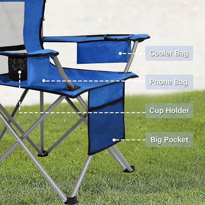 PLKO Camping Chairs with Canopy, Portable Quad Lawn Chair for Adults, Folding Recliner Chair with Cup Holder Outdoor Events and Shade- Support 330 LBS