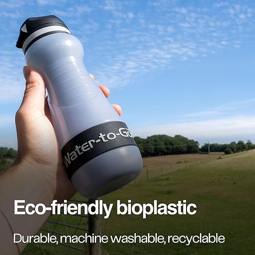 Water Filter Bottle for Hiking - 18.5oz/55cl Compact Outdoor Water Purifier for Backpacking - Eco-Friendly Bioplastic, Leakproof, Small Size