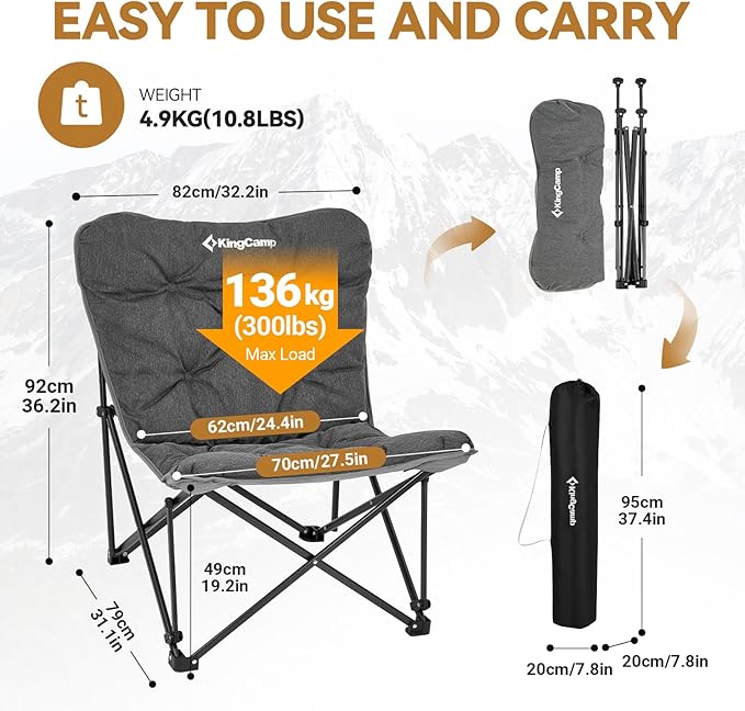 KingCamp Butterfly Chair Oversized XL Camping Chairs for Adults Padded Folding Comfy Camp Chairs 300lbs Heavy Duty with High Back for Bedroom Living Room Dorm Rooms Outdoor Patio Lawn