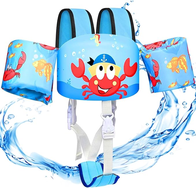 Toddler Swim Vest, Toddler Floaties for 22-66 lbs Boys & Girls, Kids Puddle Jumper Removable with Crotch Strap & Shoulder Harness Arm Wings for 1 2 3 4 5 6 7 Years Old Baby Children Sea Beach Pool