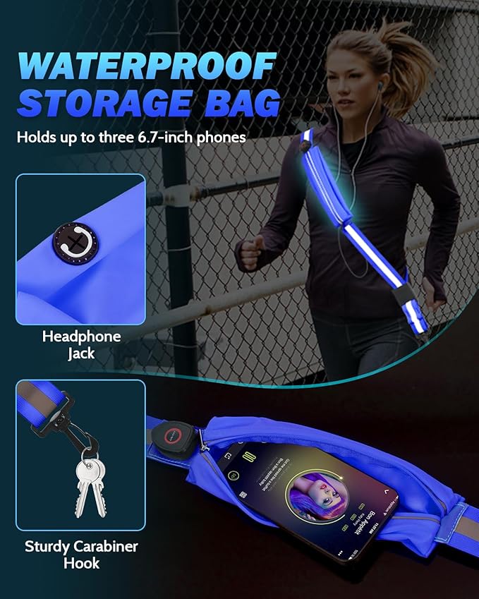 LED Reflective Belt Sash - 5 Lights Colors & 3 Light Modes High Visibility Night Safety Belt, Rechargeable Light Up Running Gear Adjustable Vest Straps for Runners Walkers Men Women