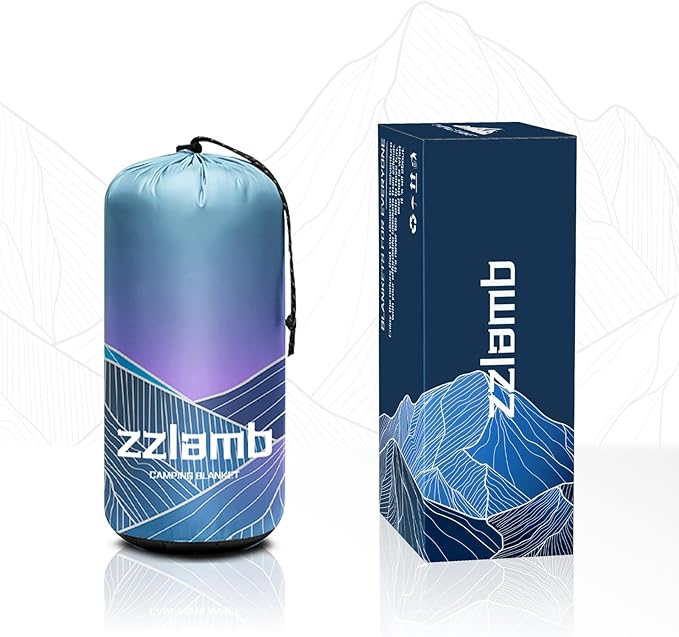 zzlamb Camping Blanket, Outdoor Lightweight Travel Blanket Puffy Portable Down Alternative, Windproof Warm Cloak with Snaps, Cozy Quilt Backpacking Picnic RV Plane Car Hammock Beach Climbing